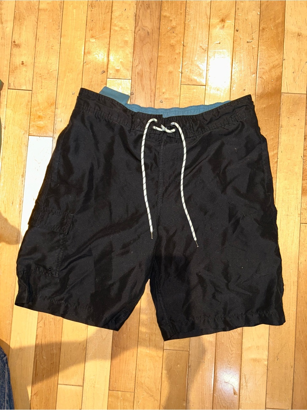 Goodfellow & Co solid Black Swim Trunks M mesh lined shorts White Drawstring